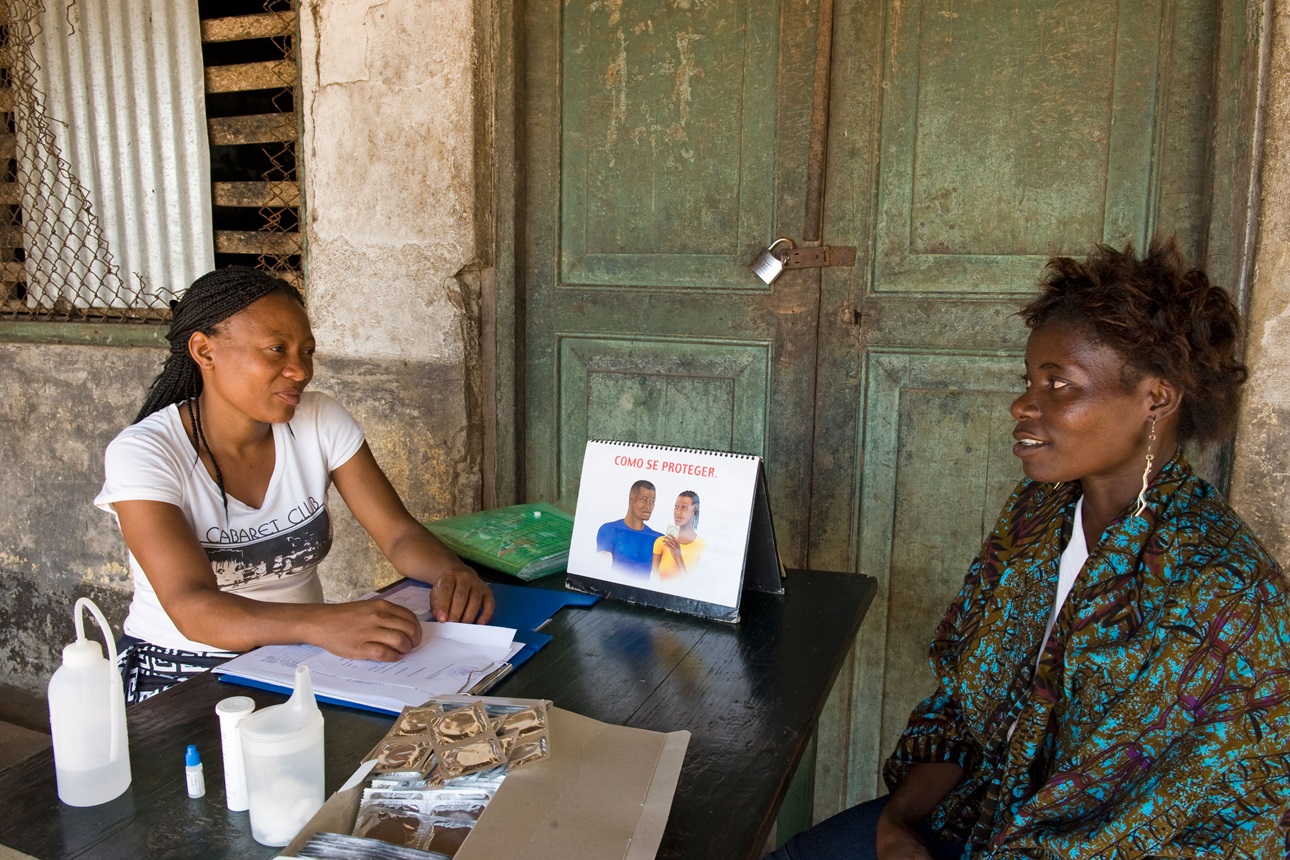 A woman receives HIV counseling in Mozambique.