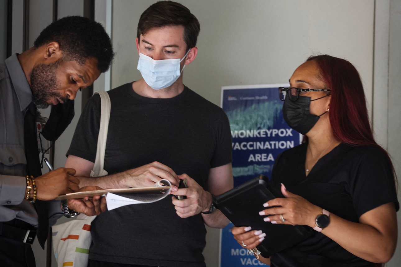 A man checks in at a monkeypox vaccination site in New York City last year.