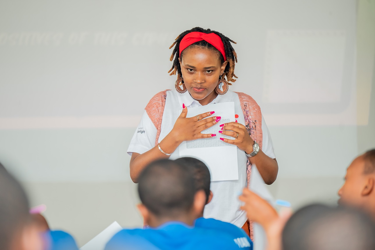 Alice Mukashyaka teaching STEM at a school in Rwanda.