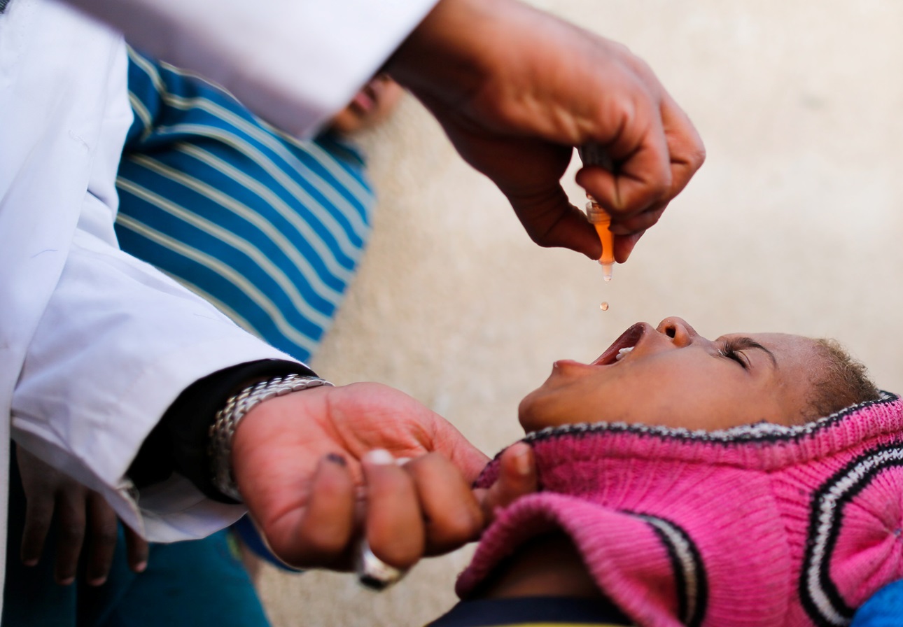 A boy receiving polio vaccination in Yemen.