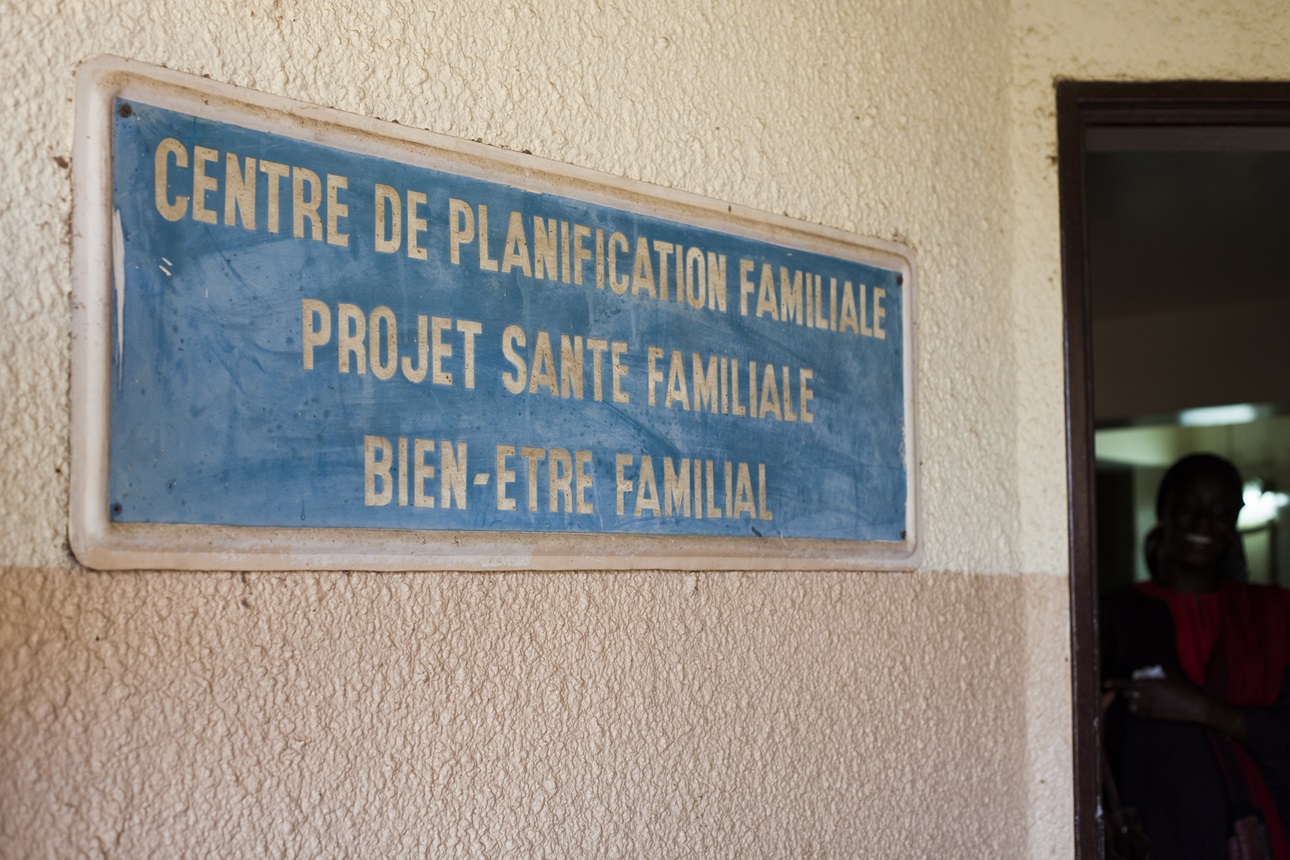 A sign hangs on the wall of a health post in Senegal.