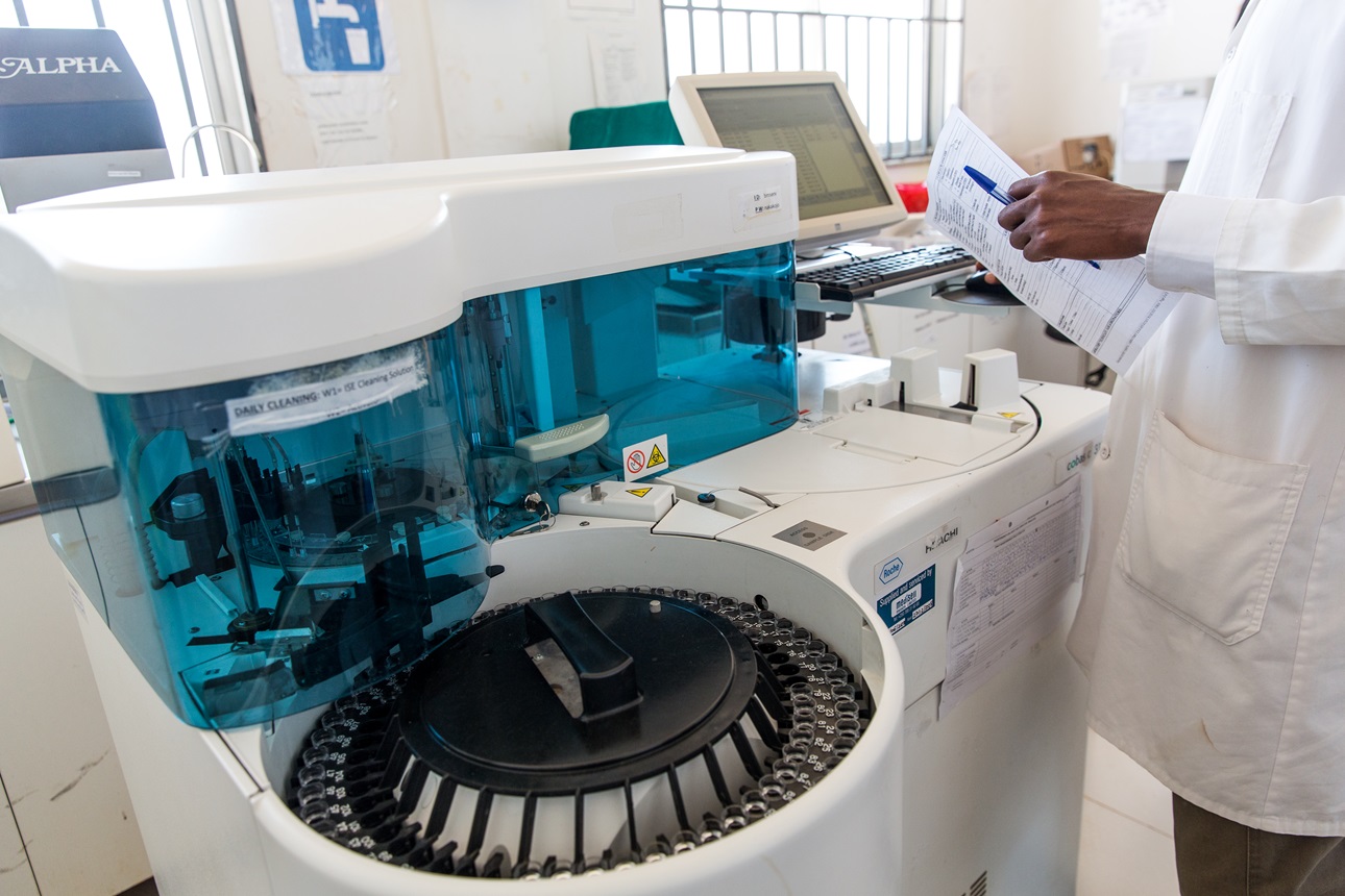 A laboratory and lab technicians in Masaka Hospital in the Kicukiro district of Kigali, Rwanda onJune 28, 2018.