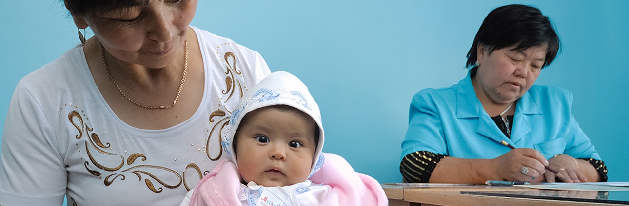 An infant in the Kyrgyz Republic receives postnatal care in the capital, Bishkek.