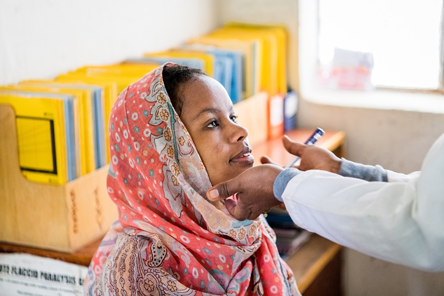 A health extension worker provides antenatal care at the Shera Dibandiba health post center in Ethiopia.