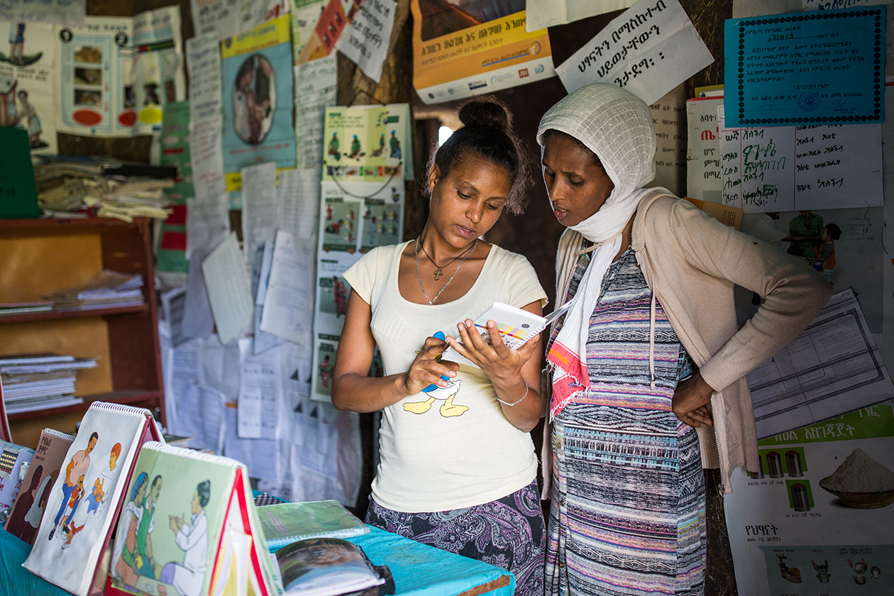 A health extension worker teaches family planning at the Alem Ber Zuria health post in Amhara, Ethiopia.