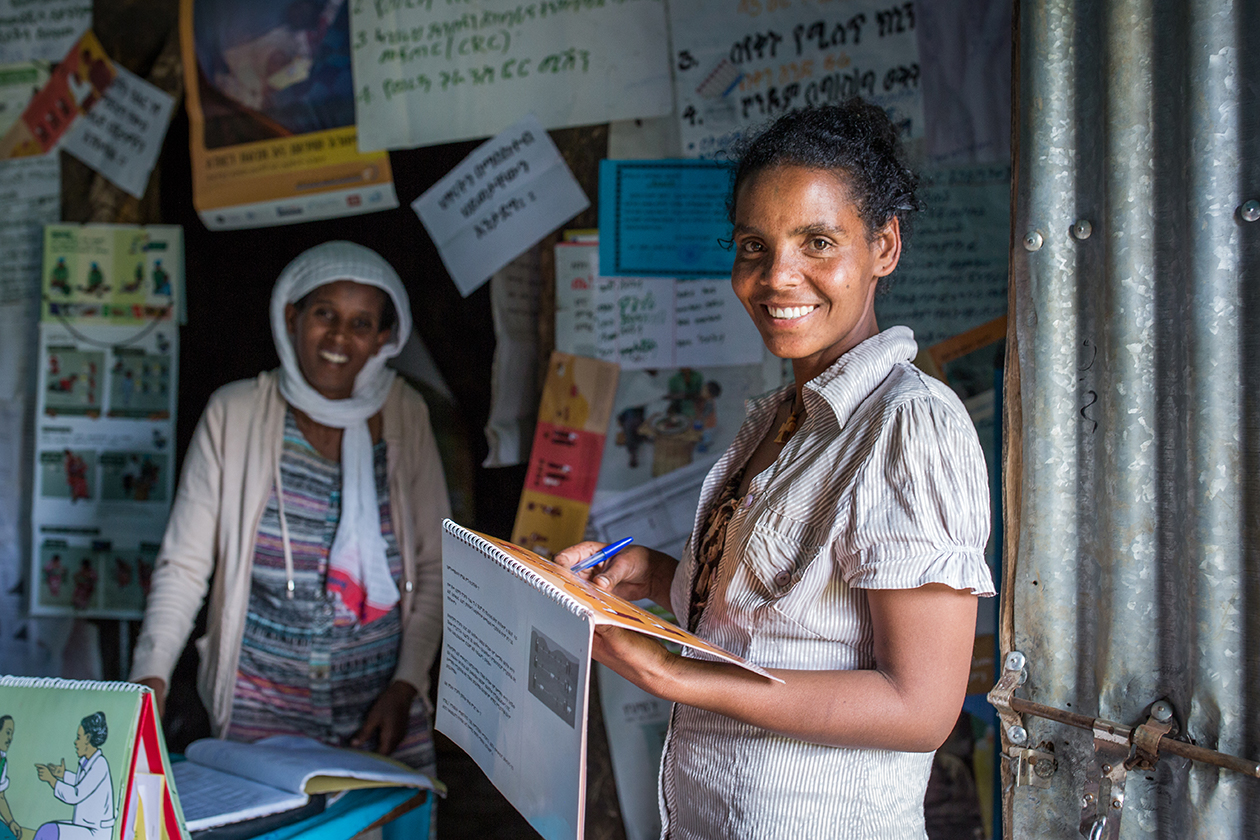 A health extension worker teaches family planning at the Alem Ber Zuria health post in Amhara, Ethiopia.