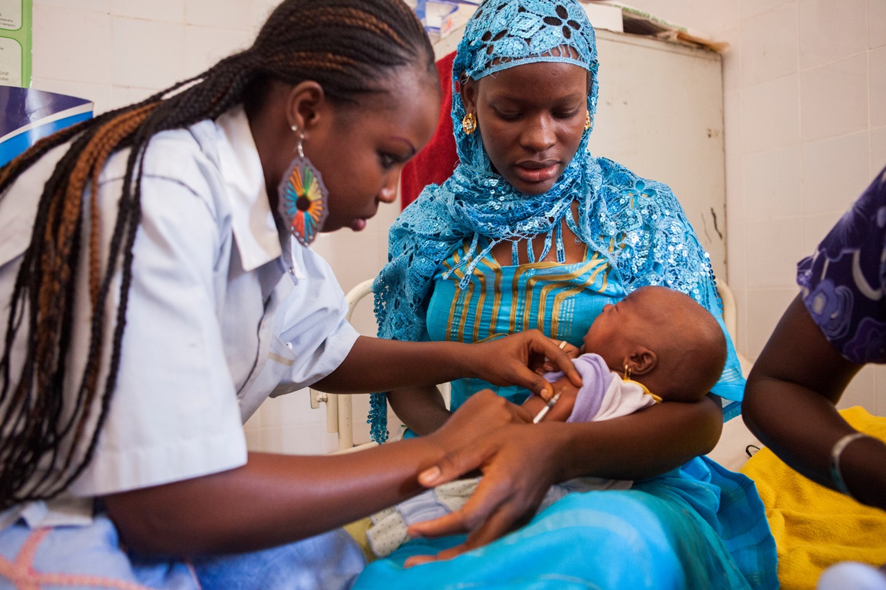 A newborn receives a in Pikine, Dakar, Senegal