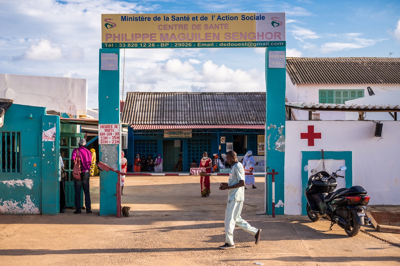 Entrance of the Philippe Maguilen Senghor Hospital in Dakar, Senegal offering immunization services